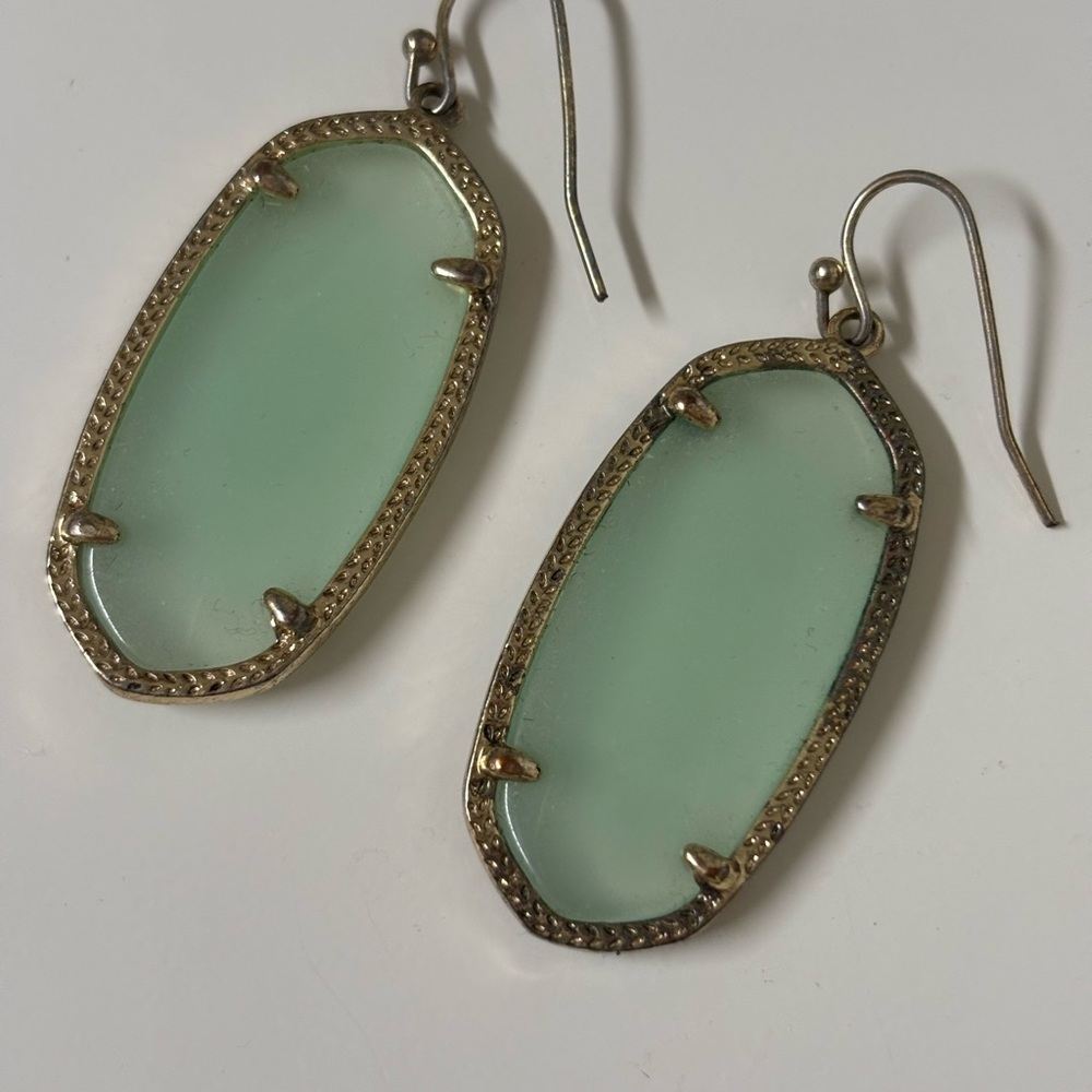 Kendra Scott Gold Drop Earrings with translucent green - Picture 2 of 3